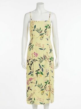 Banana Republic Yellow Floral Midi Dress Slit Cottagecore Size 14